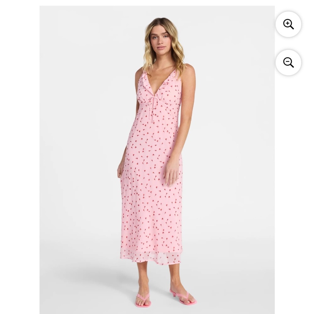 Pink Floral Slip Midi Dress